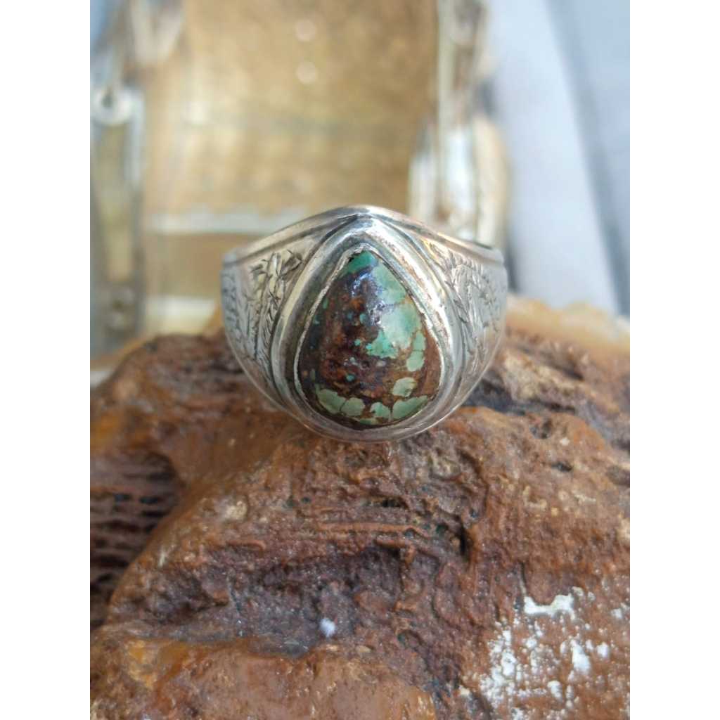 Natural Pirus Pesria Hijau Pupus Terdrop Ring Perak 925 HM Tebal