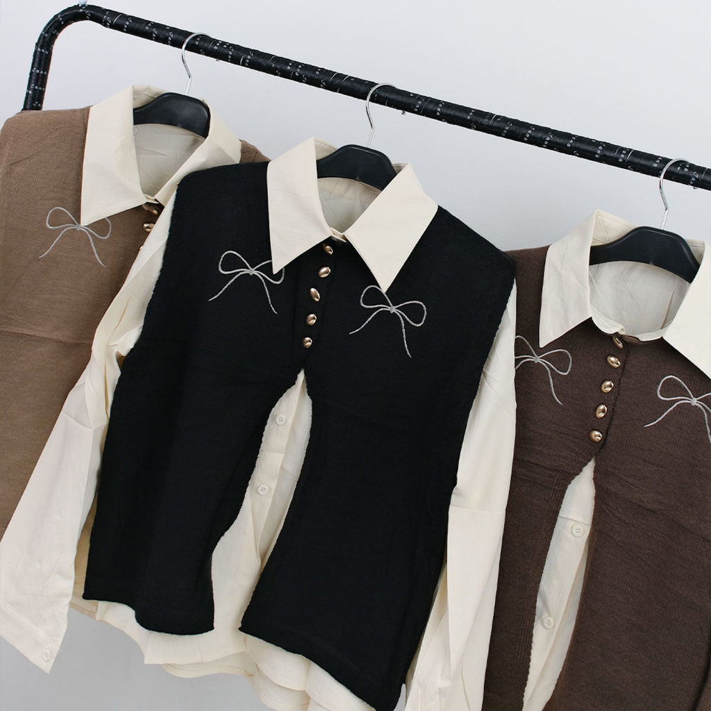 2in1 Kemeja Vest Pita/ Korean Style
