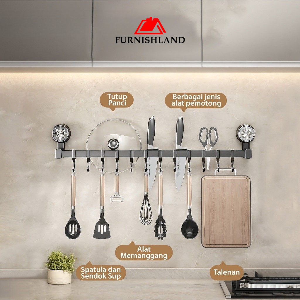 Rak Gantung Dapur Tanpa Bor - Rak Penyimpanan Dapur Multifungsi - Gantungan Alat Dapur - Gantungan
