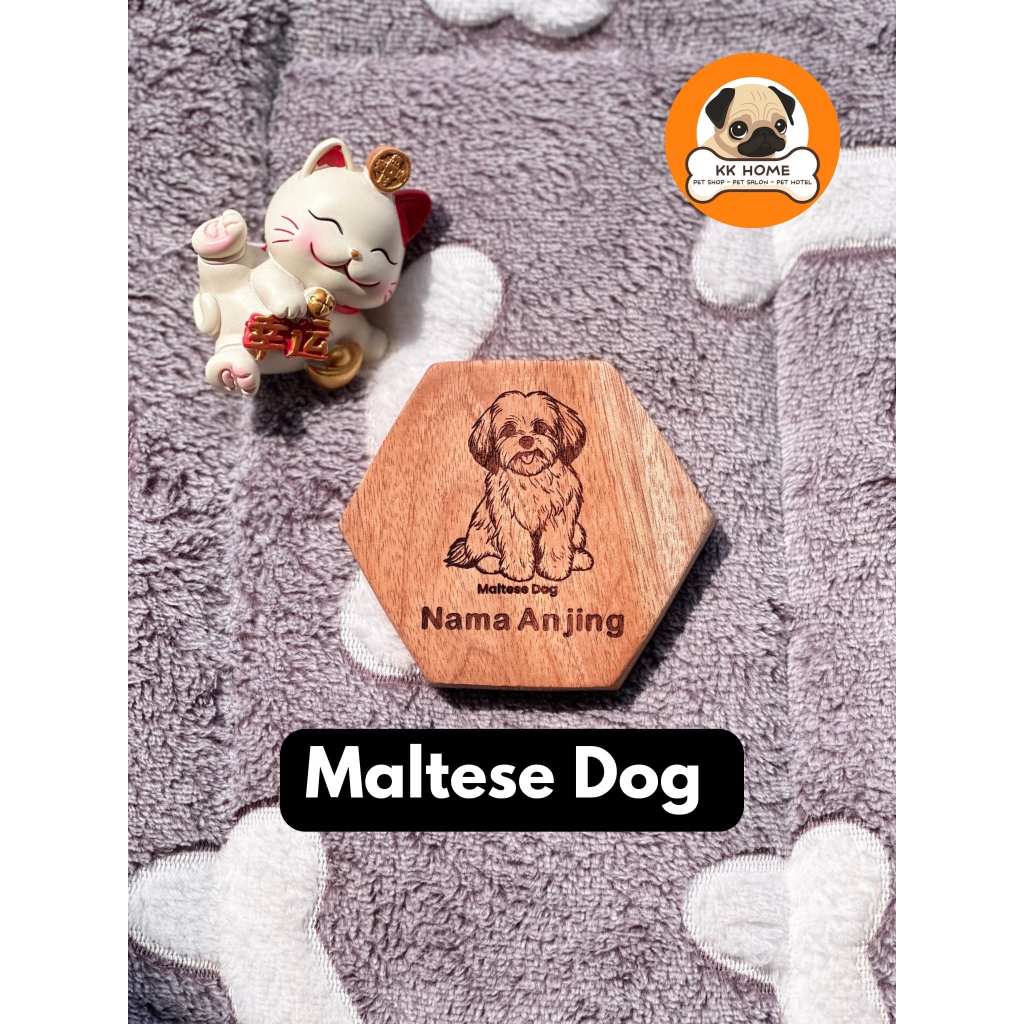 [FREE GRAFIR] Tatakan Gelas Kayu Custom Jenis Anjing Maltese dan Nama 9Cm | Coaster Kayu Custom Jeni