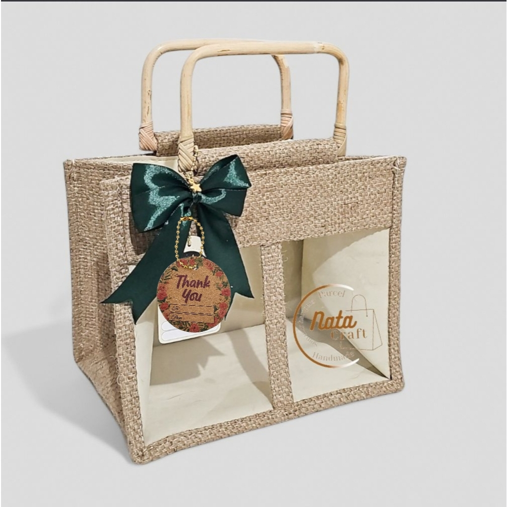 Natacraft-Premium Tas Hampers Goni Pegangan Rotan Goodie Bag Tas Souvenir Tas Hampers Natal / Imlek 