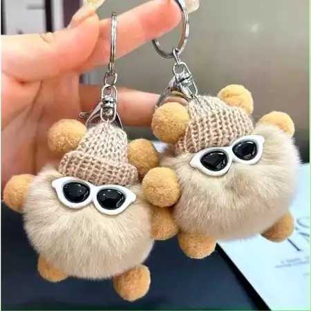 TB Gantungan Tas Kunci Lucu Kurcaci Kelinci Bulu Kacamata Cute Glasses Rabbit Bag Keychain
