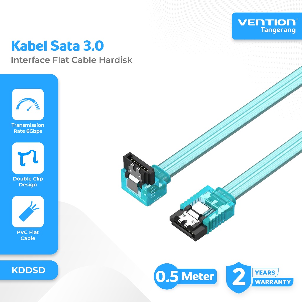 Vention Kabel Sata 3.0 High Speed 6Gbps Right Angle Interface Flat Cable Hardisk Blue 0.5 Meter - KD