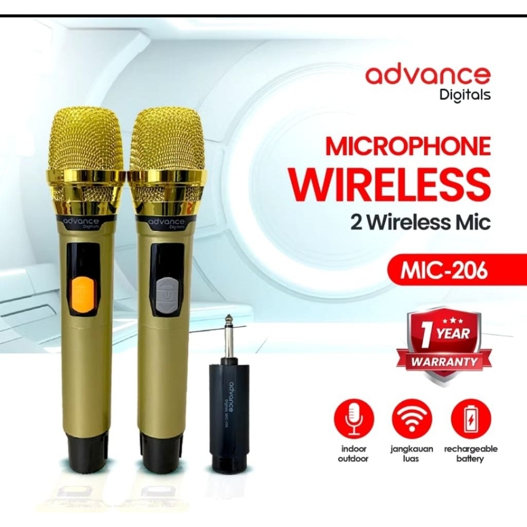 ADVANCE MIC-206 DOUBLE MIC WIRELESS (BATREI DAPAT DI CHARGER)