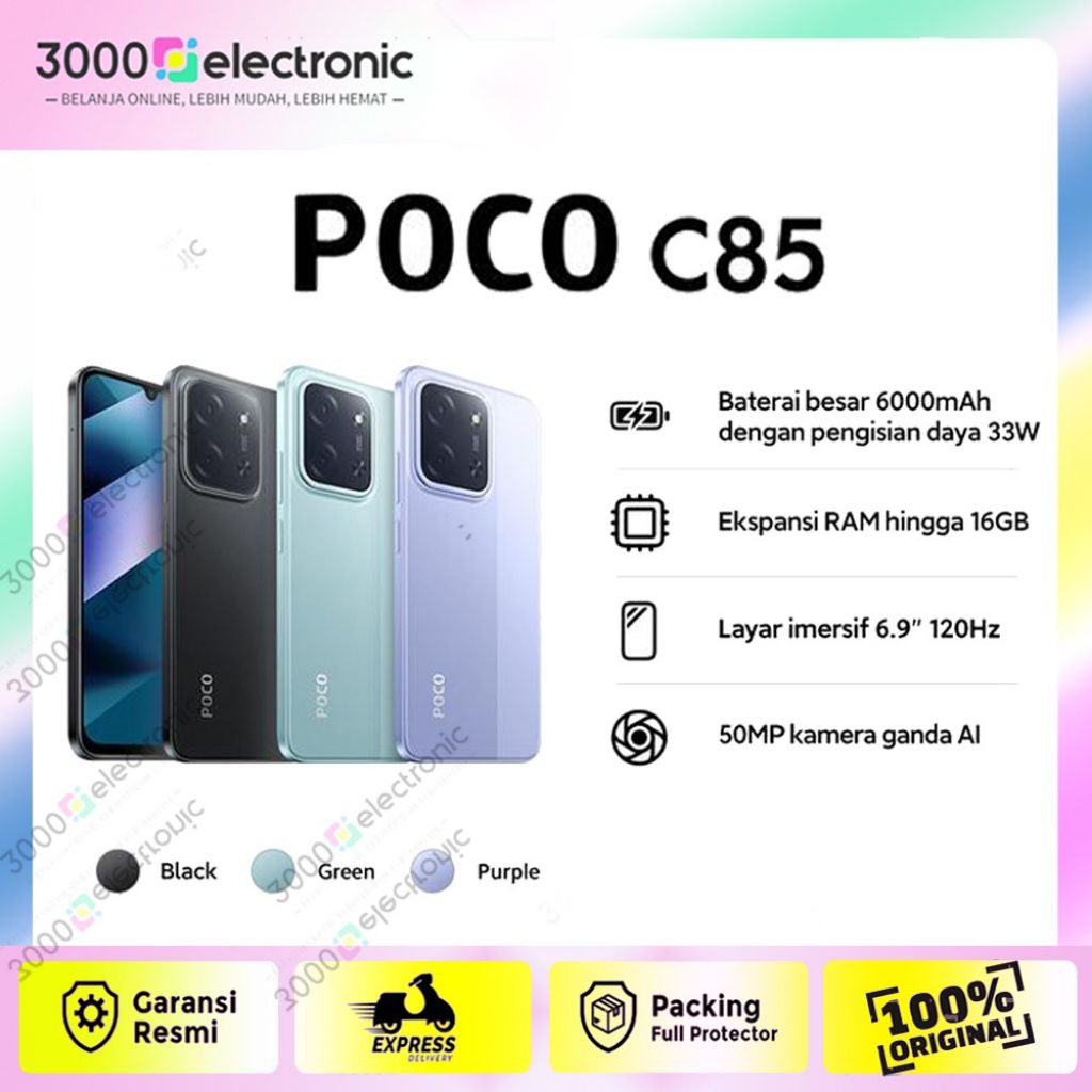 POCO C85 Ram 6/128GB & 8/256GB - Battery 6000 mah - 33 Watt Refresh rate 120Hz - GARANSI RESMI