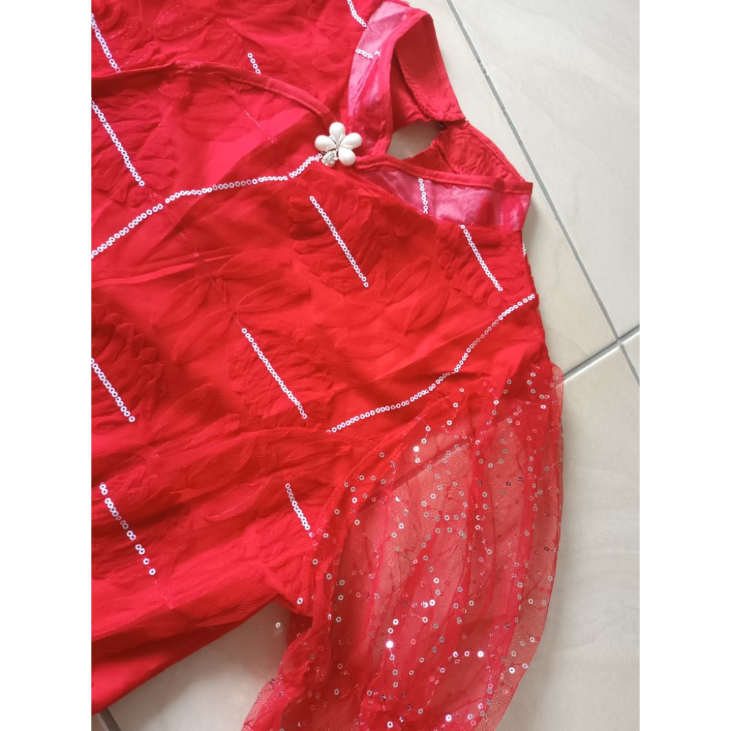 Baju Cheongsam Merah | Atasan CNY Cathy Lace Cheongsam