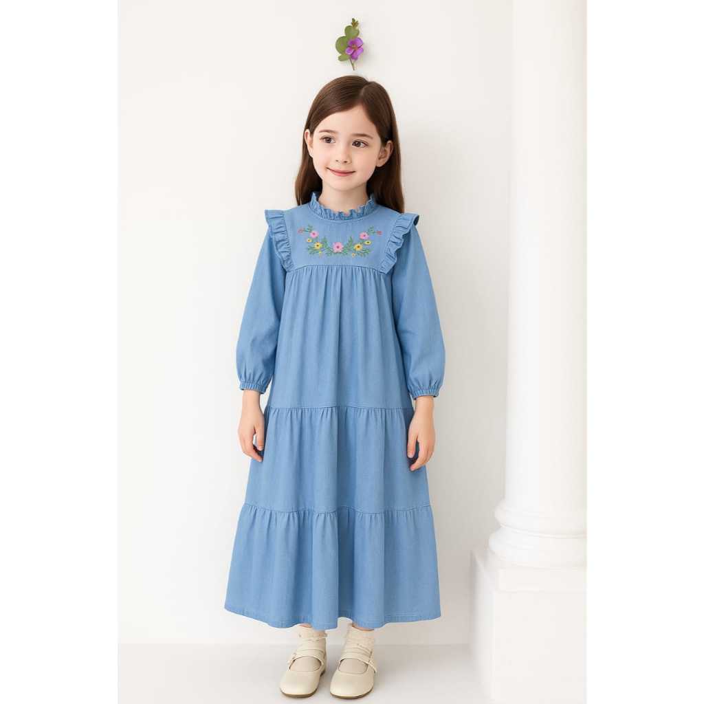 GAMIS JASMINE - Gamis Jeans Anak Perempuan 3-8Tahun Pakaian Muslim Anak Perempuan
