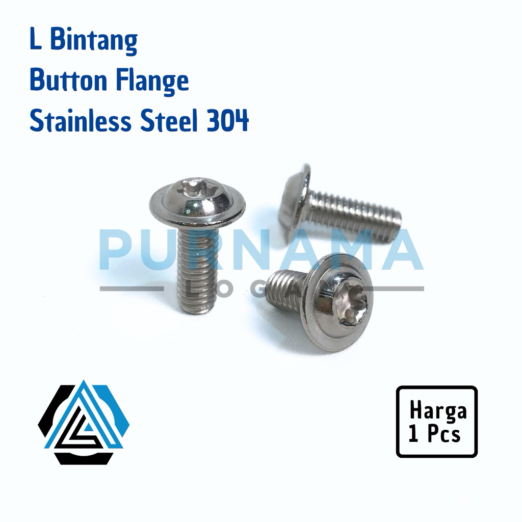 Baut Bintang Button Flange M6 x 16 ( Panjang 1,6 cm ) Stainless Steel 304