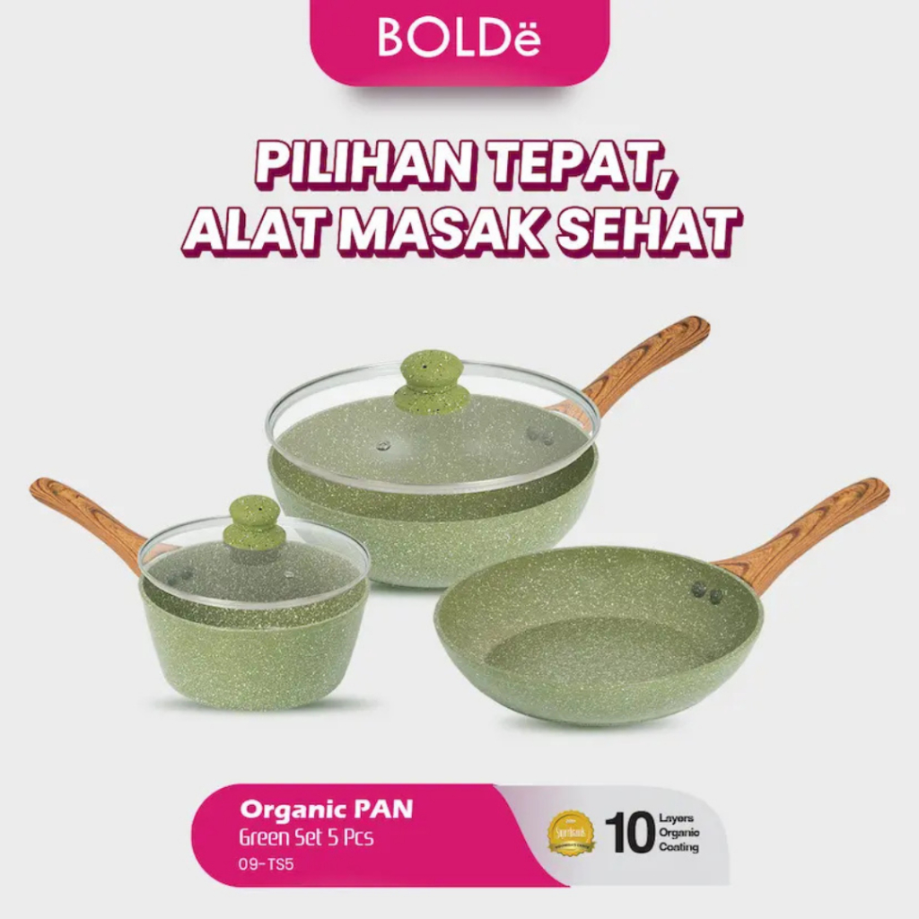 Bolde Organic Green 5 Pcs Set / Panci Set Bolde Organic 5 Set - Food Graede