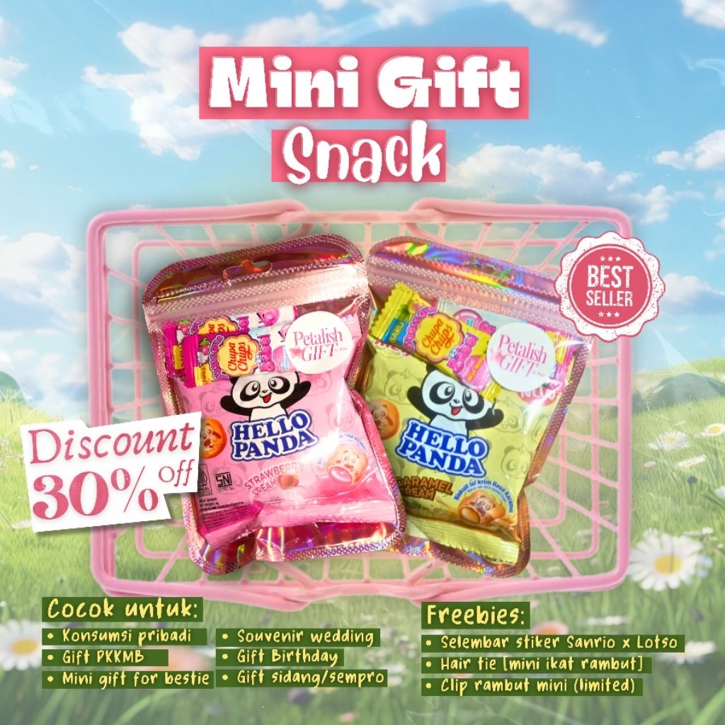 [MINI GIFT PAKET 50 BUNGKUS] SNACK HELLO PANDA STRAWBERRY+CARAMEL & CHUPA CHUPS LOLIPOP | TERMURAH A
