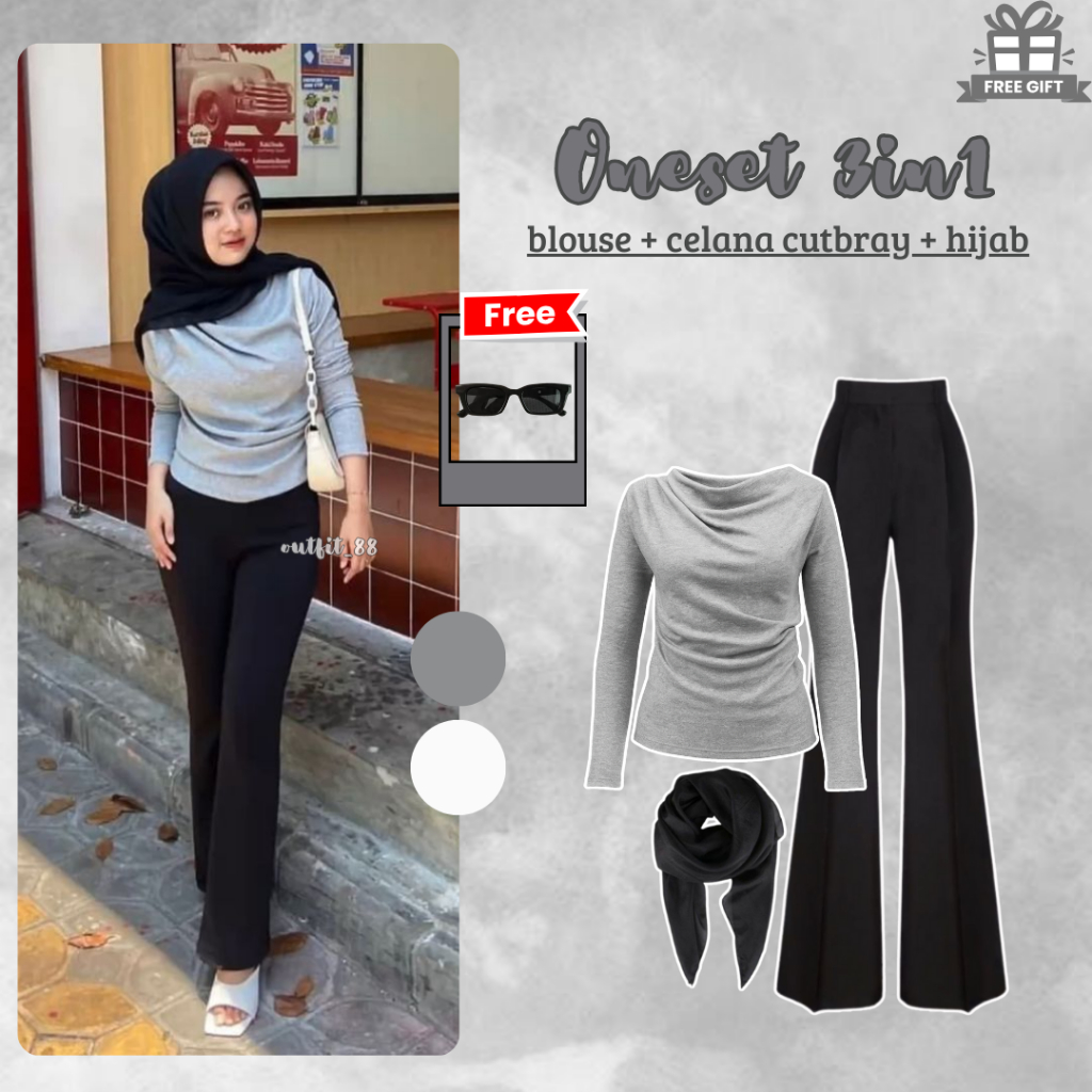 OOTD Perempuan Kekinian ( Blouse Top + Celana Cutbray + Hijab ) OOTD Korean Style Hijab K-LN129