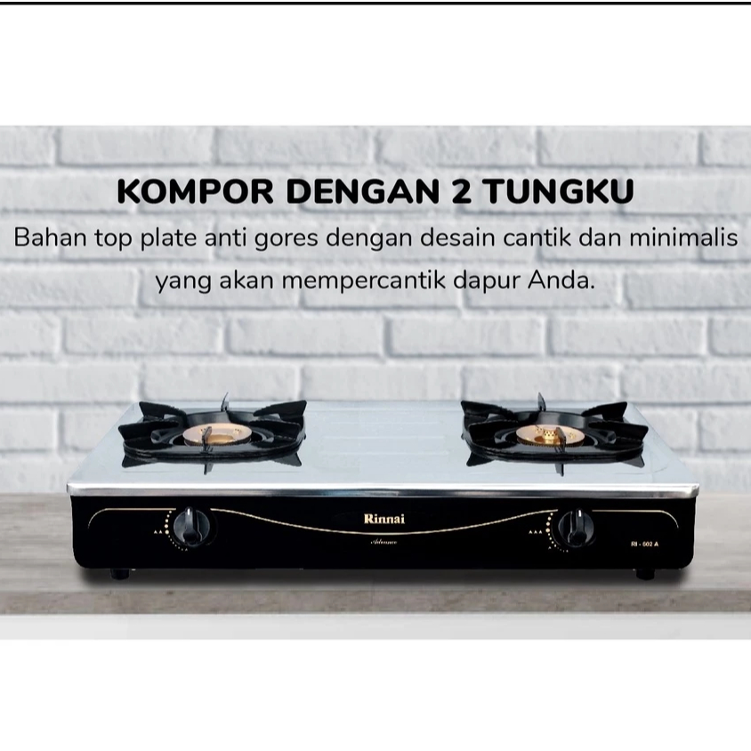 RINNAI KOMPOR RI 602A / RI-602A / RI 602 A / RI602 A (2 TUNGKU) GARANSI RESMI