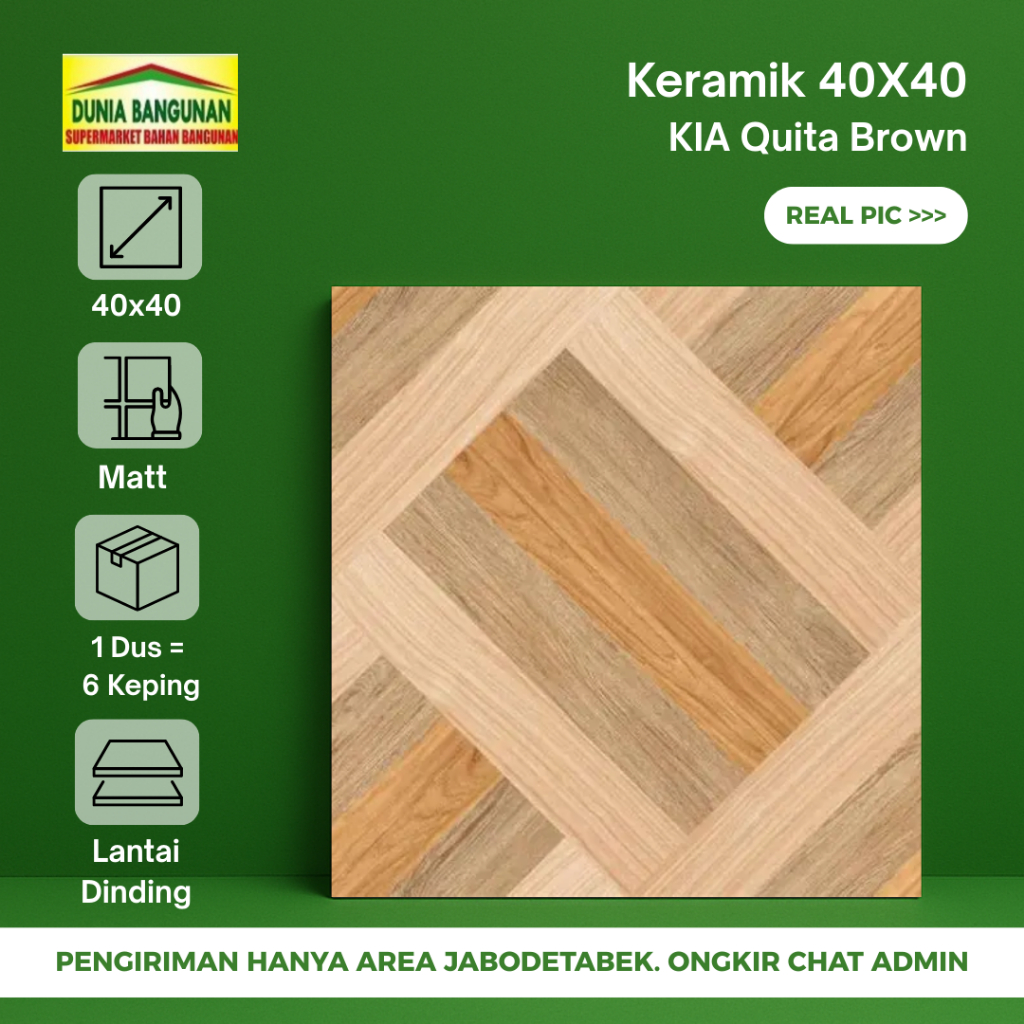 Keramik Lantai 40x40 KIA Quita Brown Keramik Lantai Motif Kayu