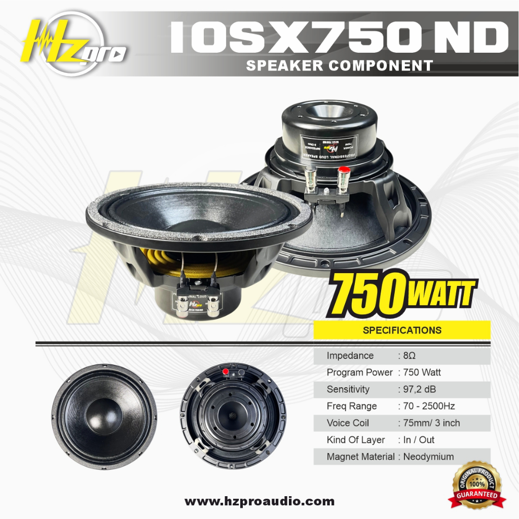 SPEAKER KOMPONEN 1O Inch HZ PRO 10SX750 ND ORIGINAL - NEODYMIUM