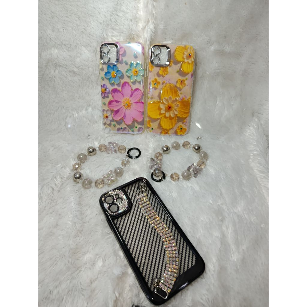 CASE HP MOTIF BUNGA & GLITTER MEWAH DENGAN TALI MANIK FOR IPHONE 11