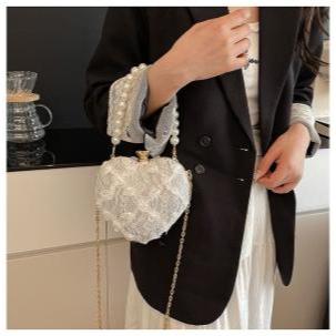 RJ 12220 RISCE  TAS PESTA CLUTCH BENTUK LOVE MEWAH ELEGANT TALI MUTIARA WANITA CEWEK PEREMPUAN JAKAR