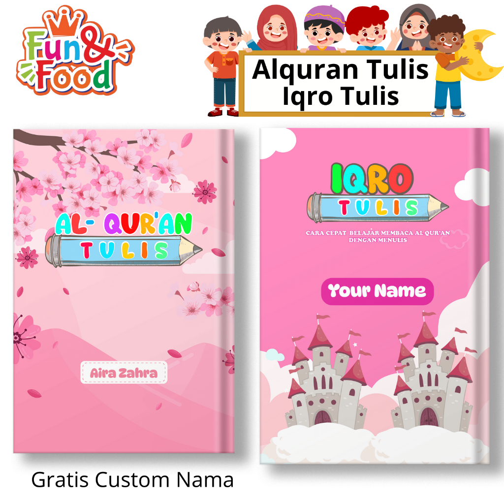 Alquran Tulis (Juz 28 29 30) Iqro Tulis Custom Nama Metode Follow The Line (FF)