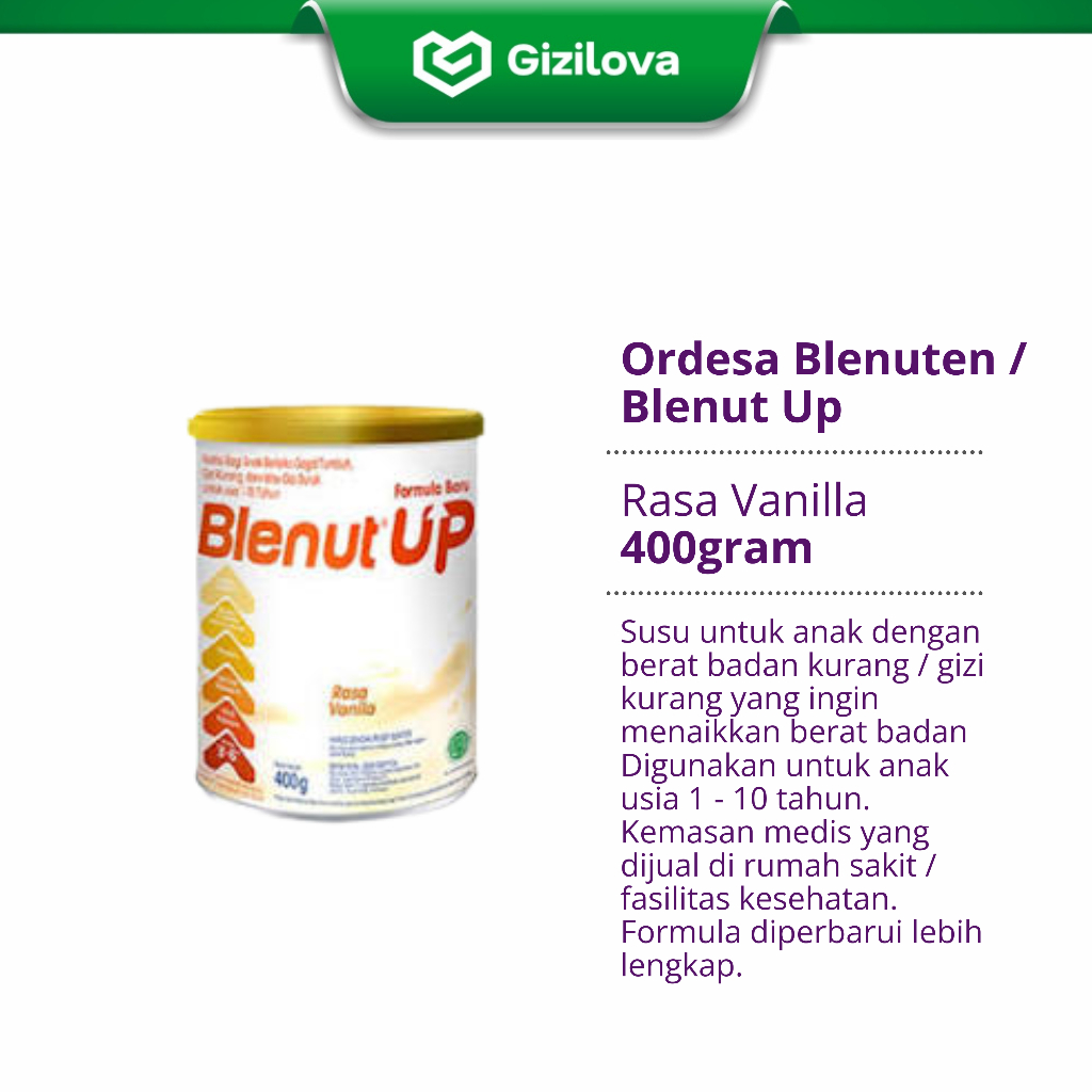 GiziLova | Ordesa Blenut Up 400 gram Susu Tinggi Kalori Rendah Laktosa untuk Anak 1 Tahun+ Gizi Kura