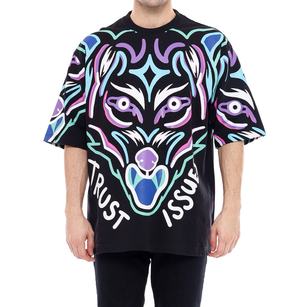 TRUST ISSUES WOLF NEON OVERSIZED TSHIRT BAJU UNISEX STREET WEAR KOREAN