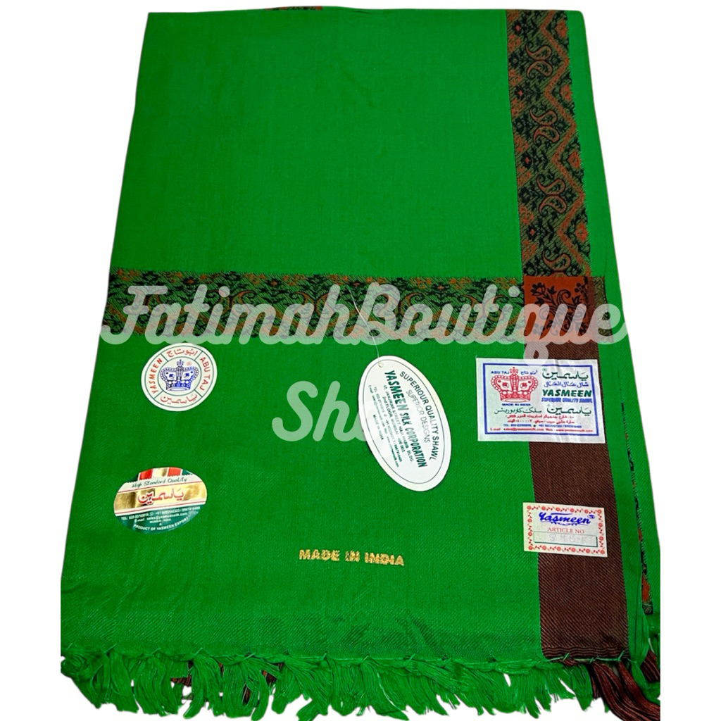 Sorban Kashmir Yasmeen Abu Taj Hijau Putih Warna Dewasa Persegi Panjang Halus Eceran Grosir Surban I