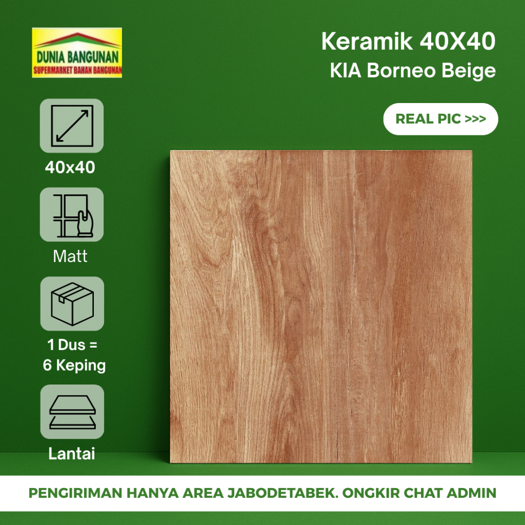 Keramik 40x40 KIA Borneo Beige Keramik Lantai Motif Kayu Keset / Keramik Lantai Dapur / Keramik Lant