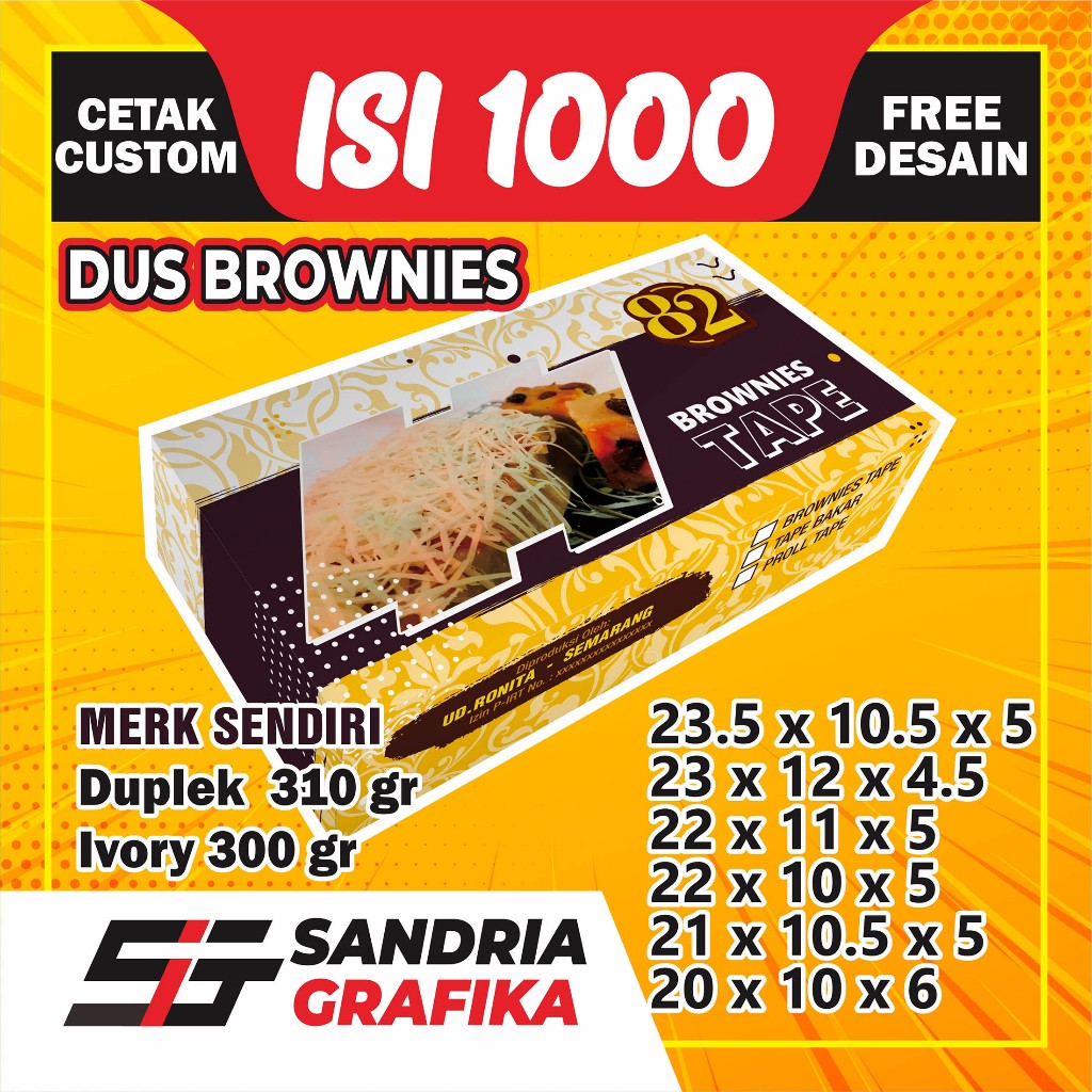 Box Brownies / Dus Brownis / Bolen / Pisang Coklat Custom Merk Sendiri