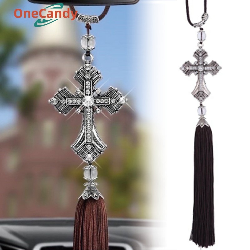 Gantungan Motif Salib Mobil Kristen Car Pendant Christ Cross Hanger Silver Car Crystal Cross Pendant