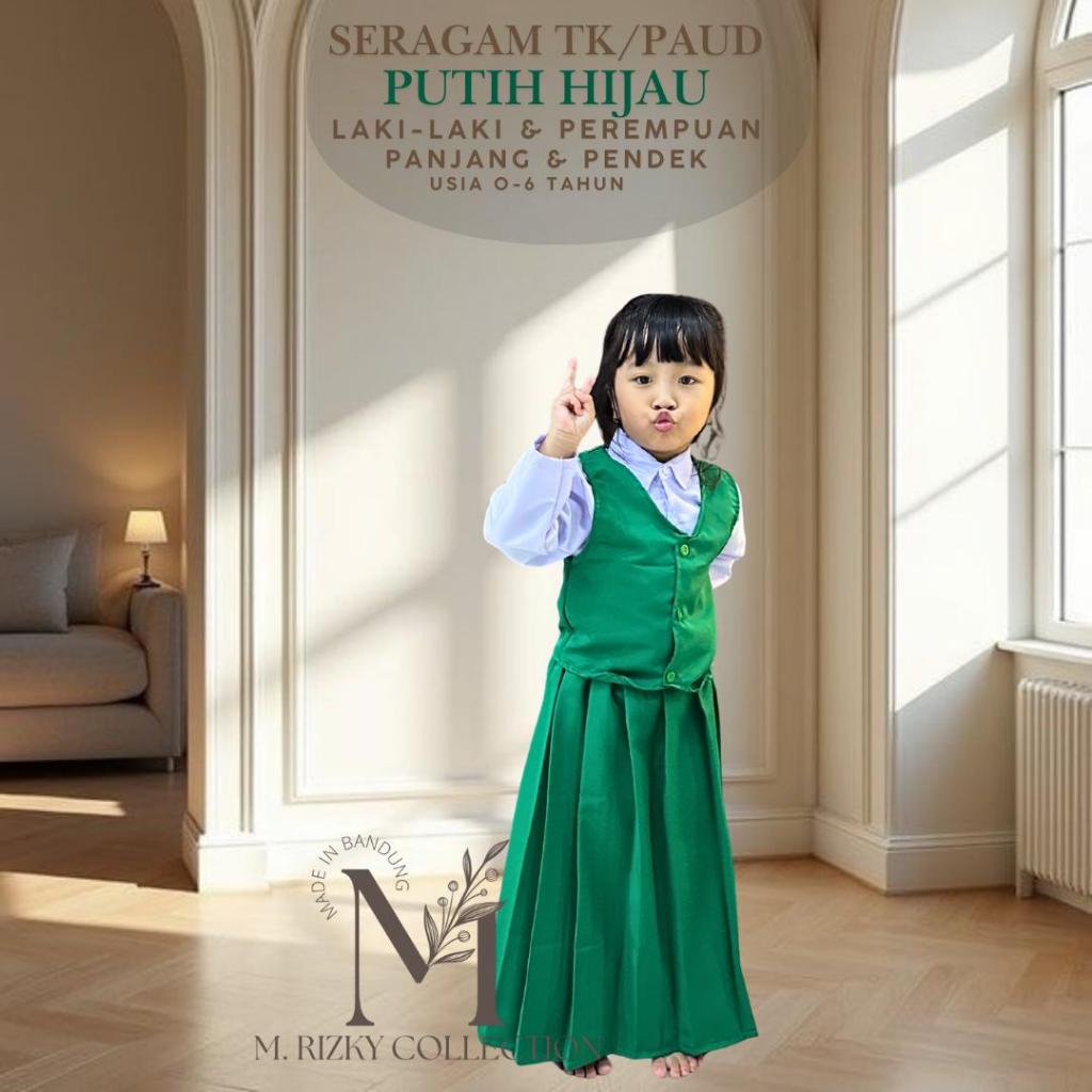 Set Seragam Putih Hijau Lakilaki dan Perempuan Usia 0-6 Tahun Seragam TK PAUD