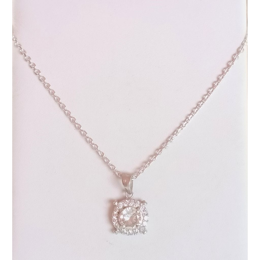 Kalung Rantai Medan Liontin Full Permata Perak Asli Silver 99/925 Lapis Emas Putih/Kalung Wanita Dew