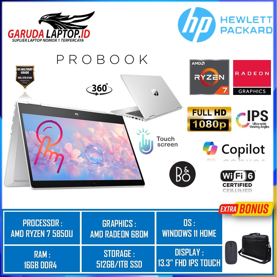 Laptop 2in1 Hp Probook X360 435 G8 AMD Ryzen 7 PRO 5850U 32GB 1TB SSD 13.3 FHD IPS TOUCH WIN 11 PRO
