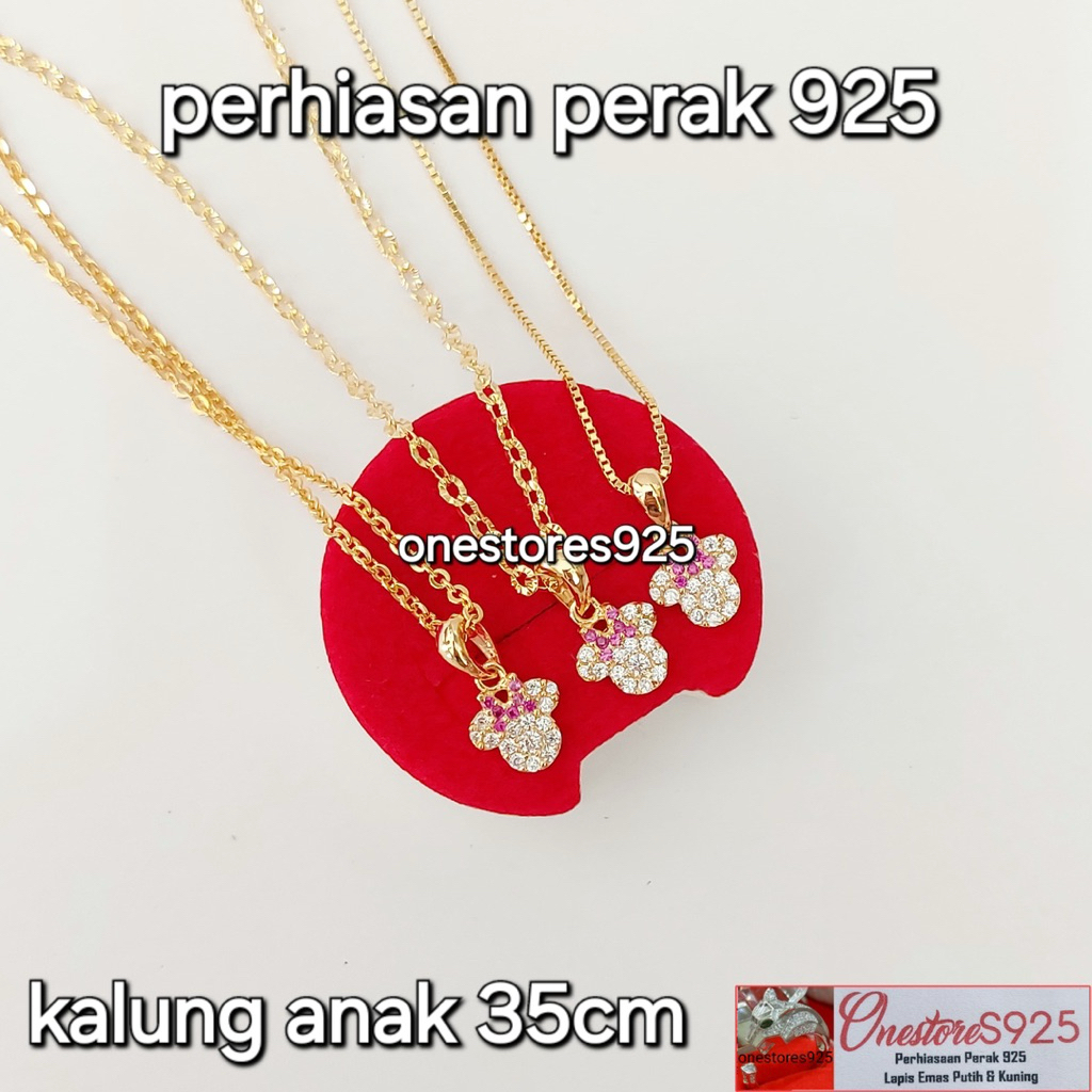 KALUNG ANAK LIONTIN MINNIE PERAK 925 LAPIS EMAS KUNING