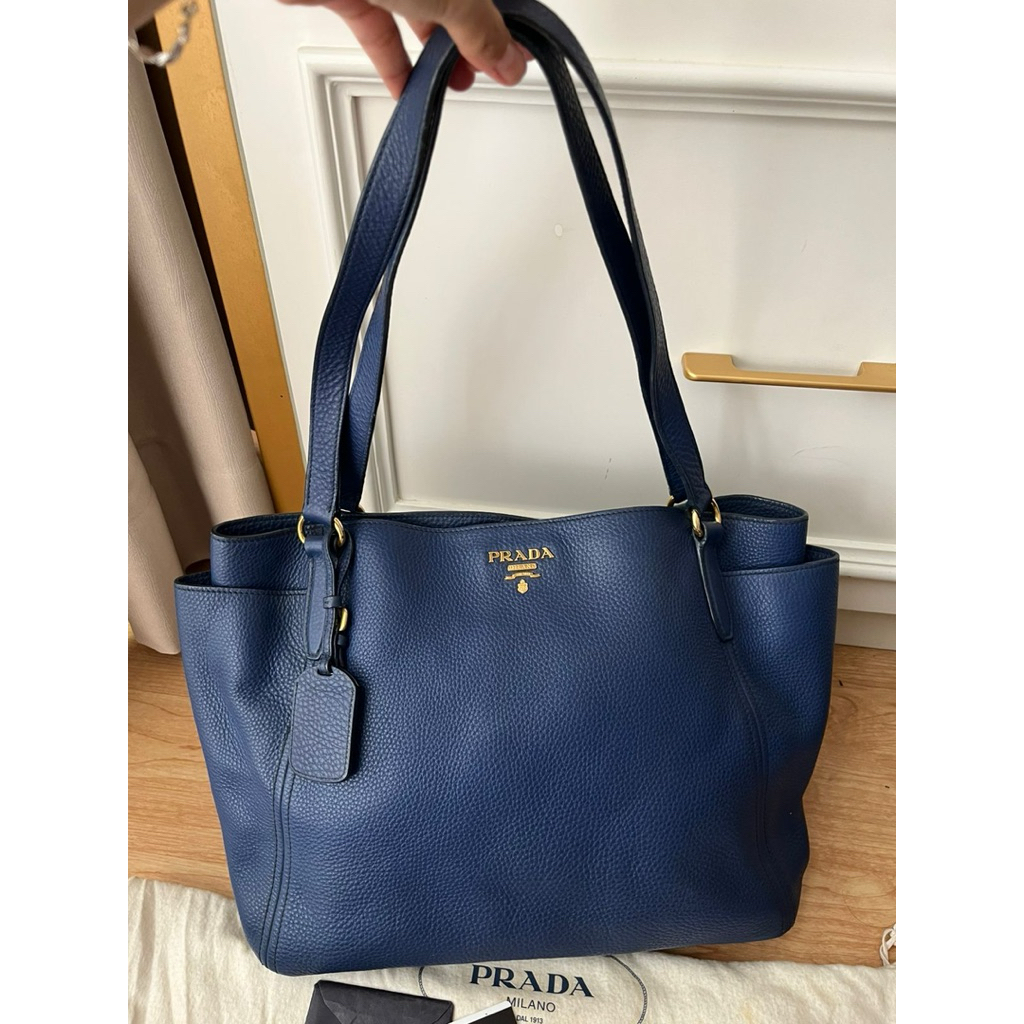 PRADA TOTEBAG BLUE LEATHER PRELOVED ORIGINAL AUTHENTIC
