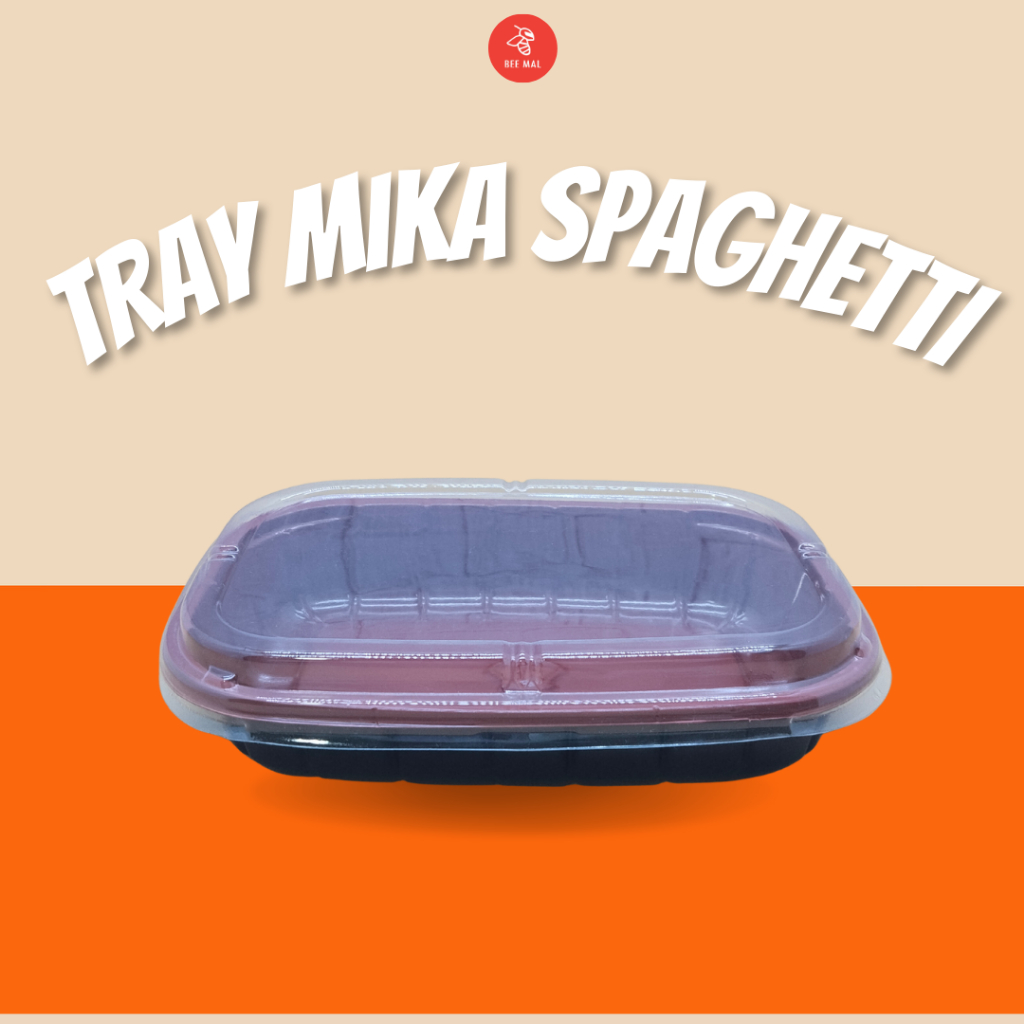 Tray Spaghetti Mika Box makanan Warna Hitam Merah + Tutup | Wadah Kemasan Plastik Mie Spageti