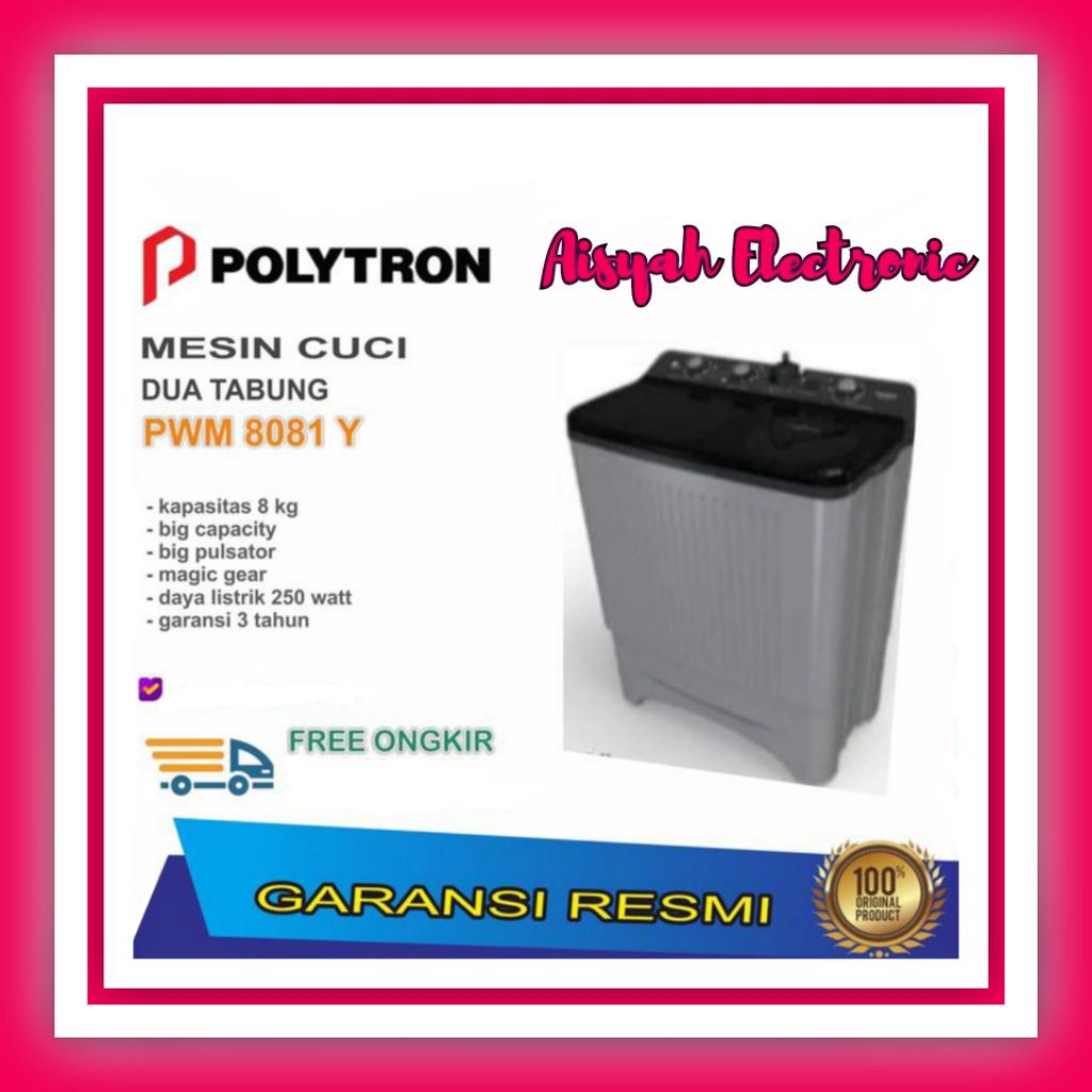 PROMO MESIN CUCI POLYTRON 8KG PWM-8081Y GARANSI 3 TAHUN