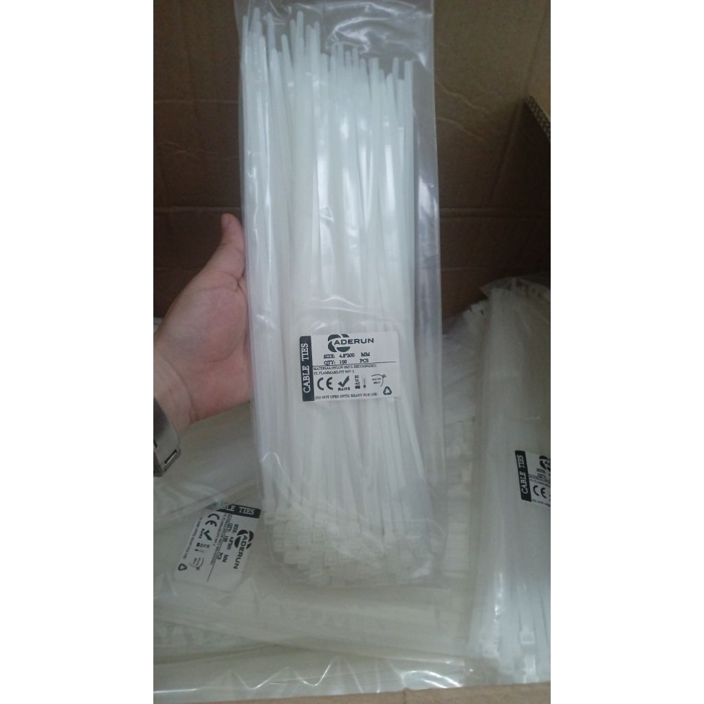 Kabel Ties 4.8x300 Aderun 100pc / kabel ties putih 4.8x300