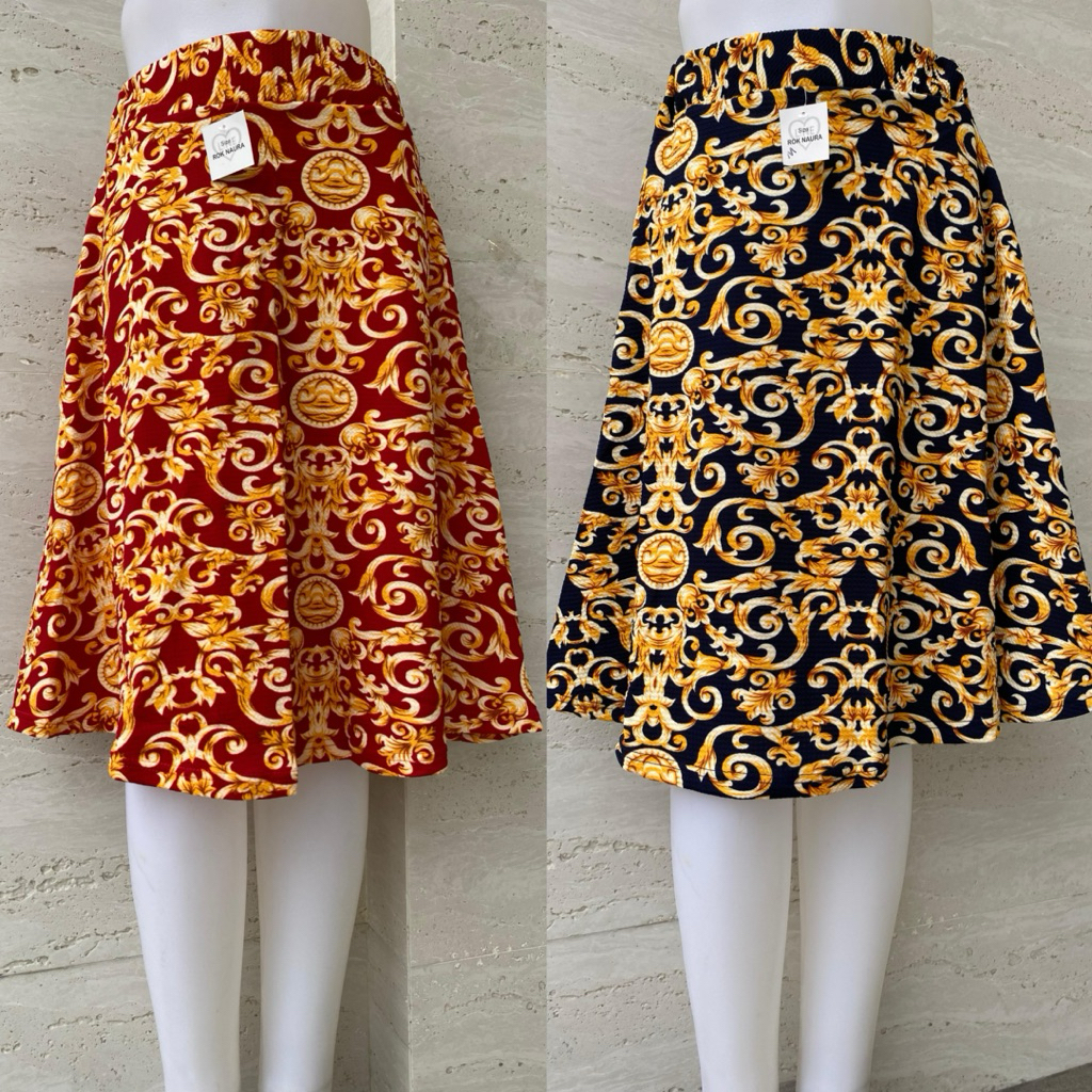 Rok Naura Pendek 7/8 Rok Payung Wanita Wafel Batik Full