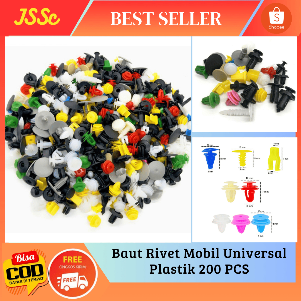 OTOHEROES Baut Rivet Mobil Universal Plastik 200 PCS /Baut Klip Bodi Mobil Motor - PE02
