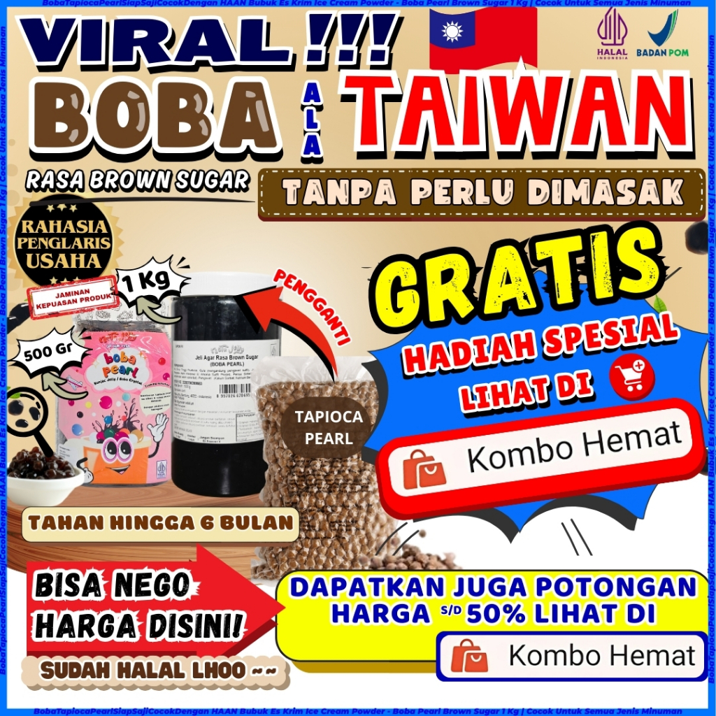 BobaTapiocaPearlSiapSajiCocokDengan HAAN Bubuk Es Krim Ice Cream Powder - Boba Pearl Brown Sugar 1 K