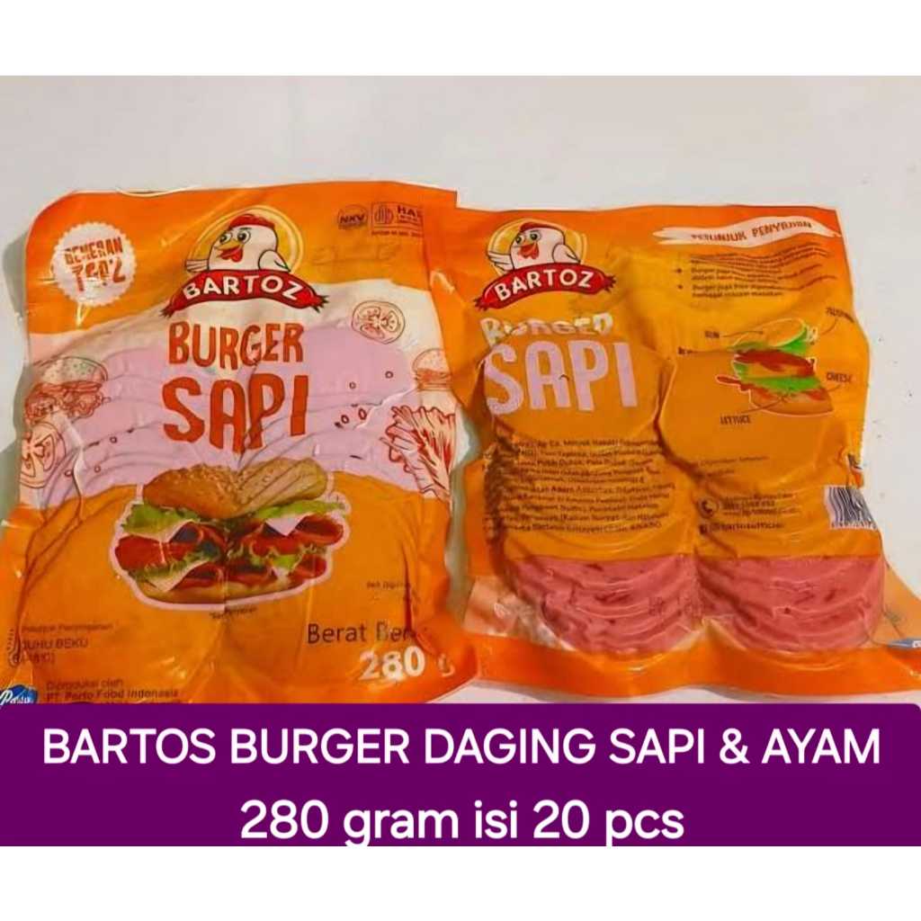 Bartoz Burger Ayam & Daging Sapi 280g Isi 20Pcs