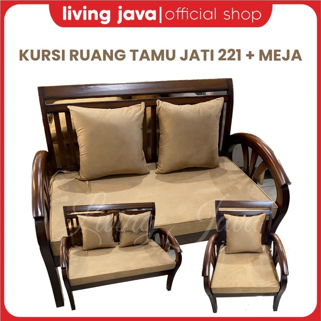 KURSI RUANG TAMU JATI 221+MEJA - KURSI RUANG TAMU JATI MINIMALIS MODERN - KURSI TAMU JATI SET