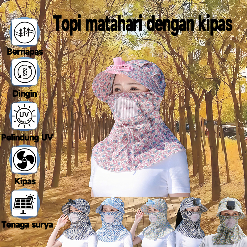 Topi Kipas Angin Topi Visor Lipat Wanita Pelindung Anti UV Lebar Topi Masker Topi Pantai Cadar topi 