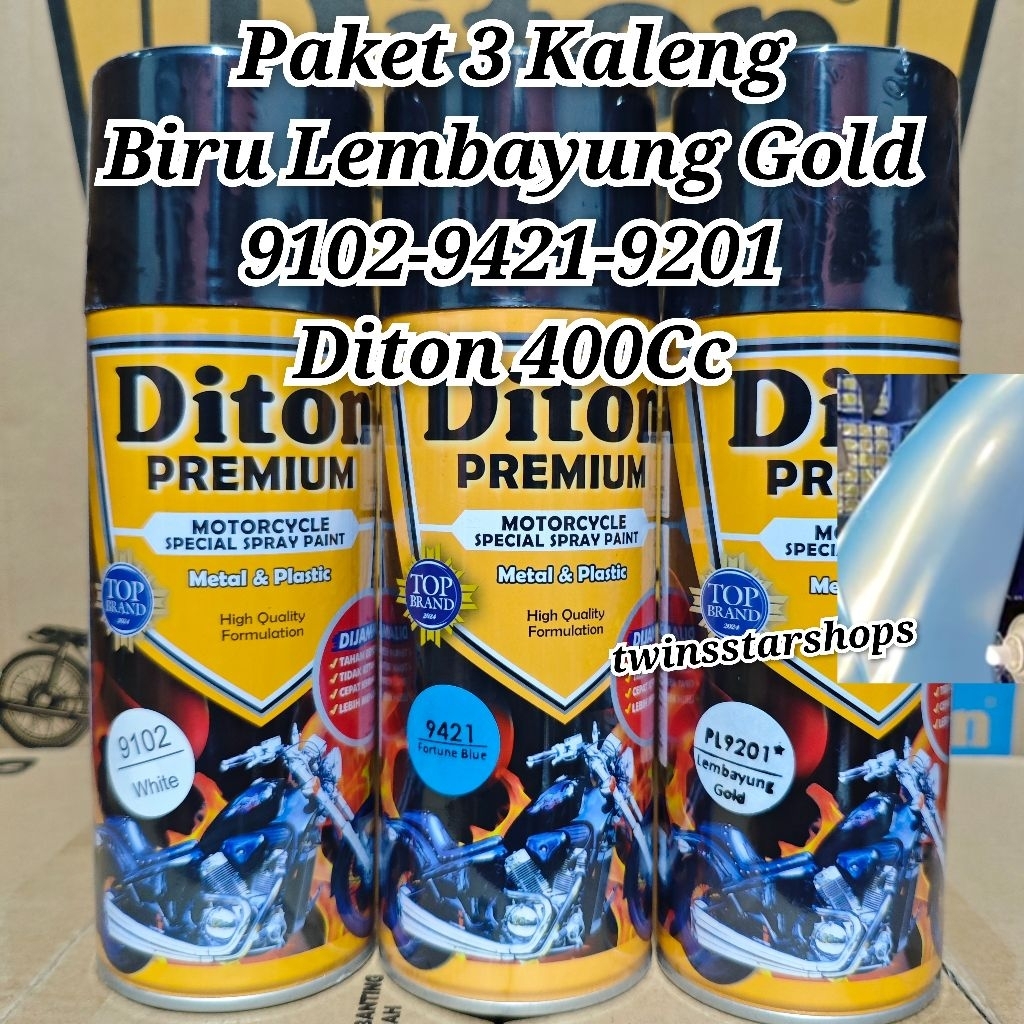 Pilok Pylox Cat Diton Premium Paket 3 Kaleng Biru Lembayung Gold 9201 Fortune Blue 9421 Putih White 