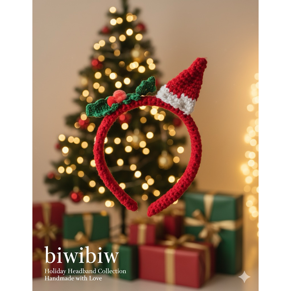 bando Natal rajut home made | bando lucu | bando Korea