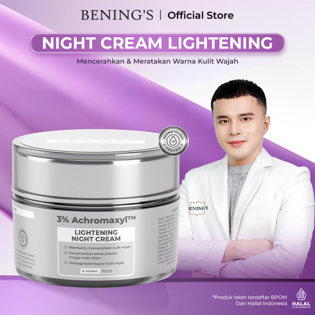 Bening's Skincare Official Store Night Cream Lightening New Formula Mencerahkan Wajah Original Bpom