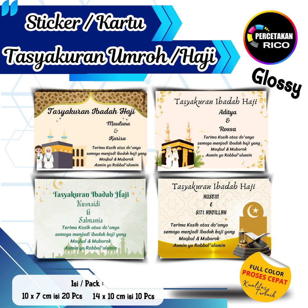 ( isi 20pcs, 10pcs) P2 Kartu/Stiker tasyakuran  umroh/walimatus haji umroh/stiker nasi kotak
