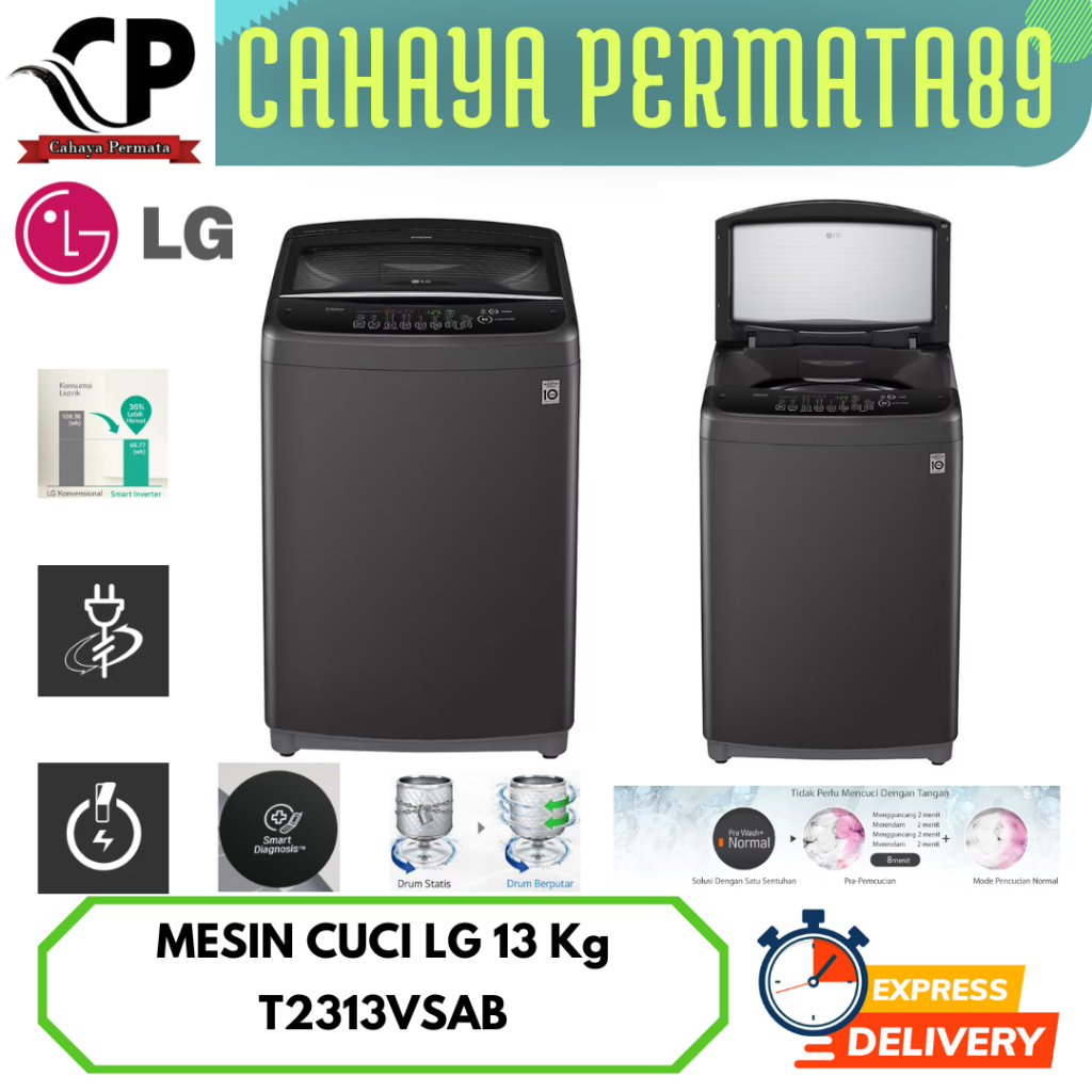 LG MESIN CUCI TOP LOADING SMART INVERTER 13 KG - T2313VSAB