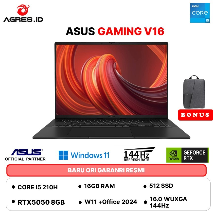 ASUS GAMING V16 V3607VH CORE I5 210H RTX5050 8GB - 16GB 512GB W11+OHS 16.0WUXGA 144HZ  -I5N55B6T-HM