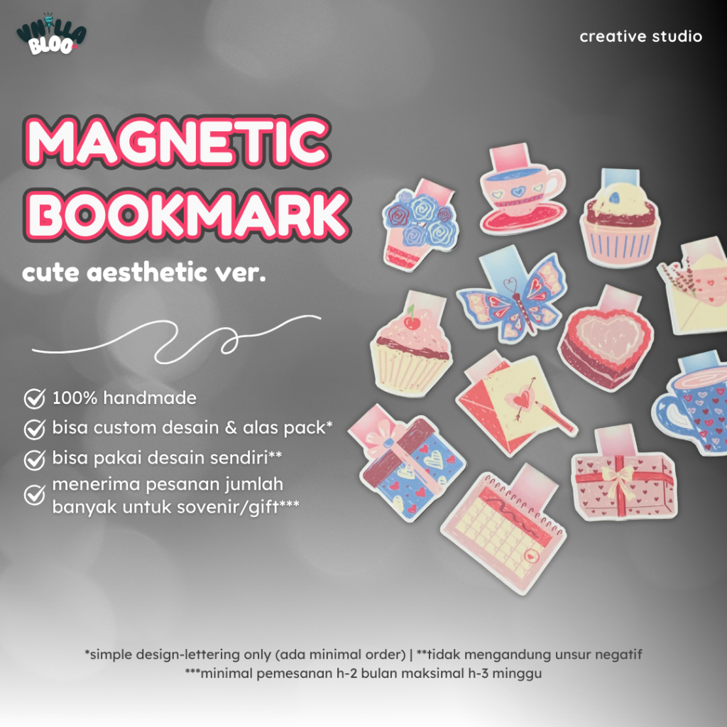 Magnetic Bookmark | Pembatas Buku Magnet | Cute Aesthetic Ver. Bookmark | Handmade Gift & Sovenir | 