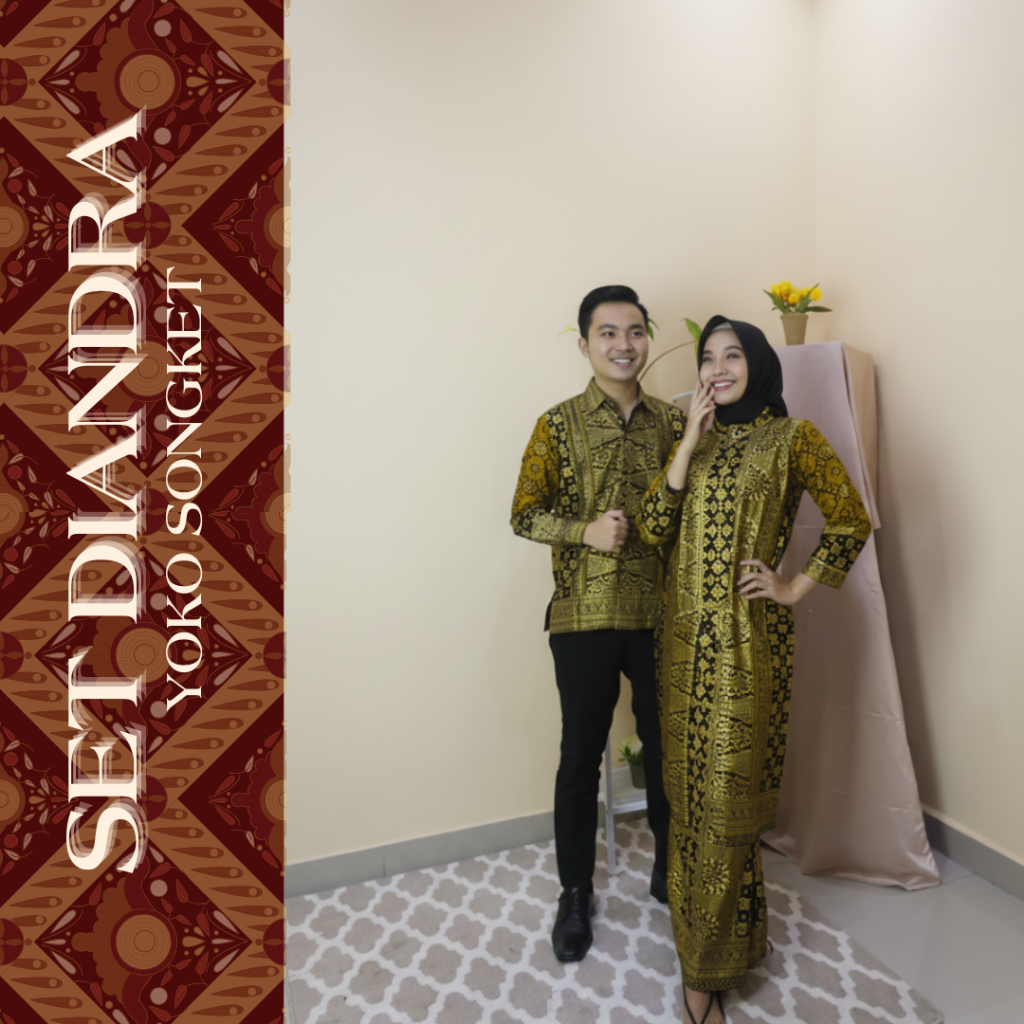 Yoko Songket | Baju Songket Batik Palembang Asli | Atasan & Rok Pria Wanita | Kuning Cantik Termurah