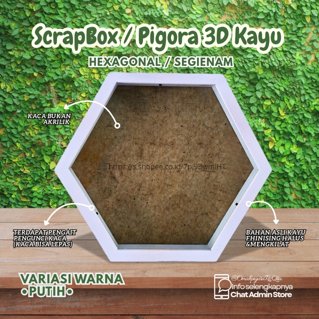 [Hexa.D25cm] Pigura Mahar / Bingkai 3D /figura Kayu | Hexagonal